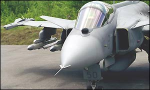 Jas-39 Gripen fighter aircraft with Meteor missile