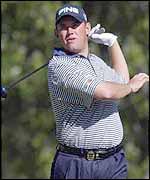 Lee Westwood mis-hits a shot at the US PGA