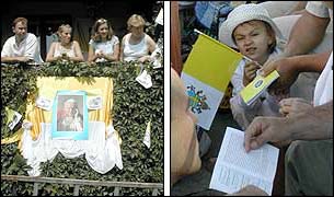 Poles wait for Pope John Paul II just before the holy mass in Kalwaria Zebrzydowska