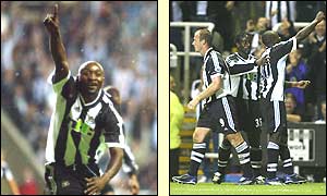 Lomano LuaLua celebrates Newcastle's second goal