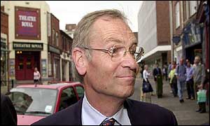 Lord Archer leaves the Theatre Royal in Lincoln
