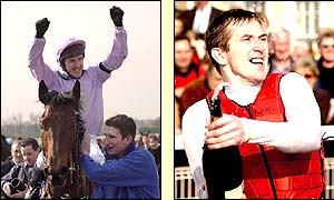 Tony McCoy shows his delight after his record-breaking win on Valfonic in April 2002