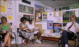 Patients in a GP waiting room