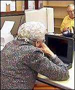 Elderly women using a laptop