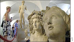 A woman views exhibits at Dresden's Albertinum, which opened its doors after a week of closure. AFP