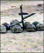 Helmets of the nine troops killed by friendly fire in the Gulf