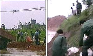 soldiers moving earth and sandbags