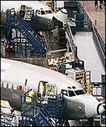 Boeing planes under construction 