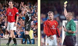 David Beckham is booked in the second half