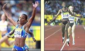 Bridgette Foster (left) takes the 100m hurdles and Ethiopian Berhane Adere the 5,000m