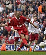 Danny Murphy scores Liverpool's third goal against Southampton from the penalty spot