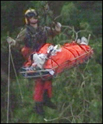 Rescuer and stretcher