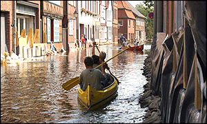 Flooded streets in Hitzacker, Germany,