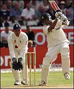 Rahul Dravid hits an opening day boundary