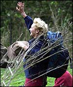 Christine Hamilton waves goodbye to the helicopter