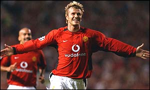 David Beckham scores Manchester United's second