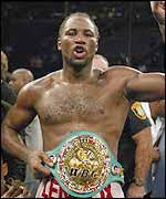 Lennox Lewis celebrates his win over Mike Tyson