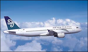 Airbus plane in Air New Zealand livery
