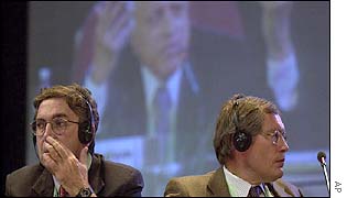 UN Committee on Trade and Development (UNCTAD) delegate Mehmet Arda, left, and Rodney Cooke from the UN International Fund for Agricultural Development (IFAD) at the summit