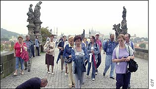 Tourist on the Charles Bridge