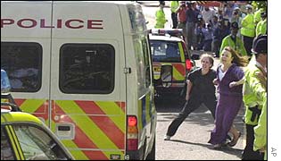 Crowds outside court in Peterborough