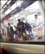 Train passing through station