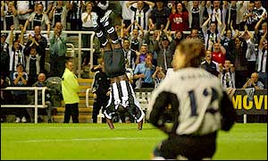LuaLua performs a somersault after scoring Newcastle's second
