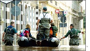 Flooded street in Pirna, Germany 