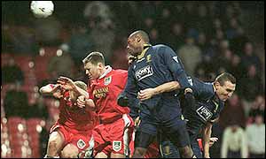 Marcus Gayle scores for Wimbledon - but the goal is disallowed