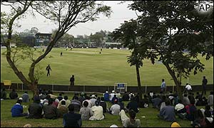 Cricket fans gather at the Gymkhana Club Ground in Nairobi 