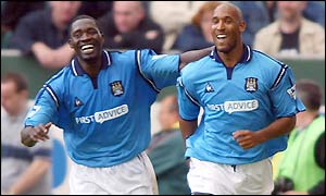 Nicolas Anelka scores his first hat-trick for Manchester City