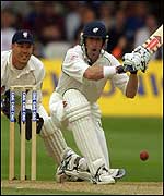 Elliott plays a sweep shot