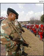 Soldier watching the protesters