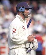 Graham Thorpe leaves the field after being dismissed for one