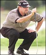 Steve Lowery surveys a putt during his final round