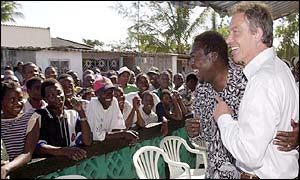 Tony Blair in Dondo village, Mozambique