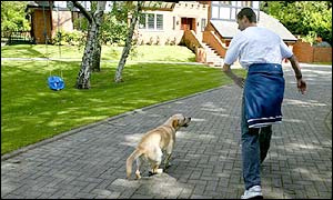 Roy Keane walks his dog after his ignomonious return from the World Cup 