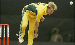 Brett Lee took the wicket of Martin Suji for one