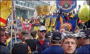 Firefighters lobbying talks at London's Westminster Central Hall