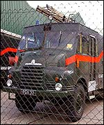 Green Goddess fire engines at storage depot