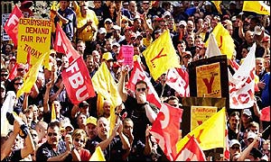 Thousands turned out for a rally in London to protest at the level of their wages