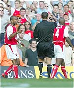 Arsenal'sPatrick Vieira is sent off against Chelsea
