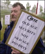 Worker protesting about final salary pensions