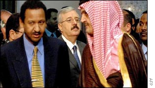 Naji Sabri with Sudanese and Saudi counterparts Mustafa Ismail (left) and Prince Saud al-Faisal