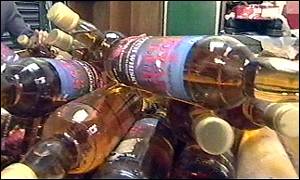 Part of the 10,000 bottles of fake whiskey seized by officials