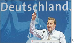 German Chancellor Gerhard Schroeder at an election rally in Hamburg
