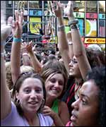 New Yorkers partying in Times Square
