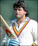Allan Lamb prepares to go into the nets