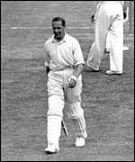 Herbert Sutcliffe walks off the field