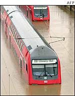 Flooded railway station in Leipzig